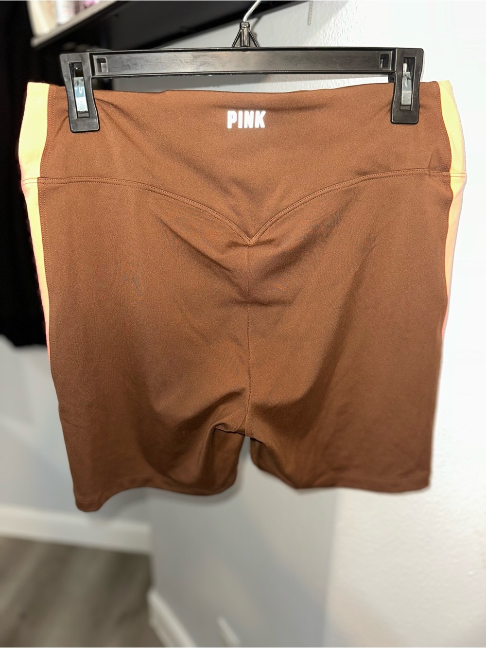 PINK Victoria's Secret Brown Athletic Bike Shorts with Cream Side Panels